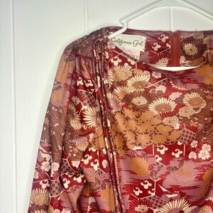 VINTAGE 70’s California Girl Floral Blouse Groovy Retro Tie Shoulder Costume